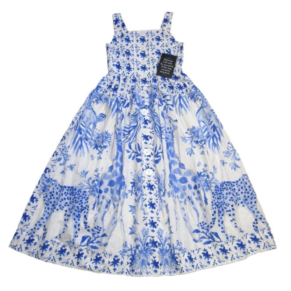 NWT Tuckernuck x LouLou Baker Painted Safari Vita in Blue White Cotton Dress S - Picture 3 of 9